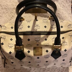 MCM Monogrammed Navy/White Satchel w MCM Logo Navy Interior